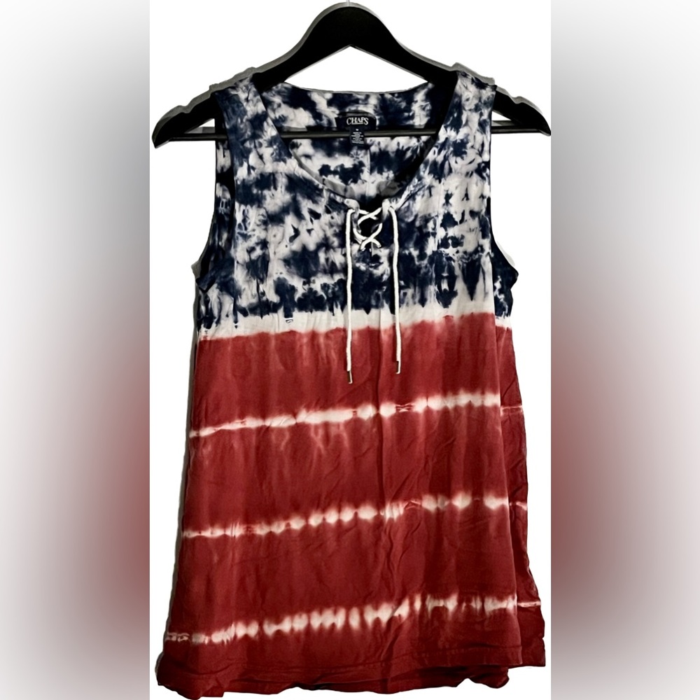 Chaps | Red, White, & Blue Tie-Dye Tank Top (M)